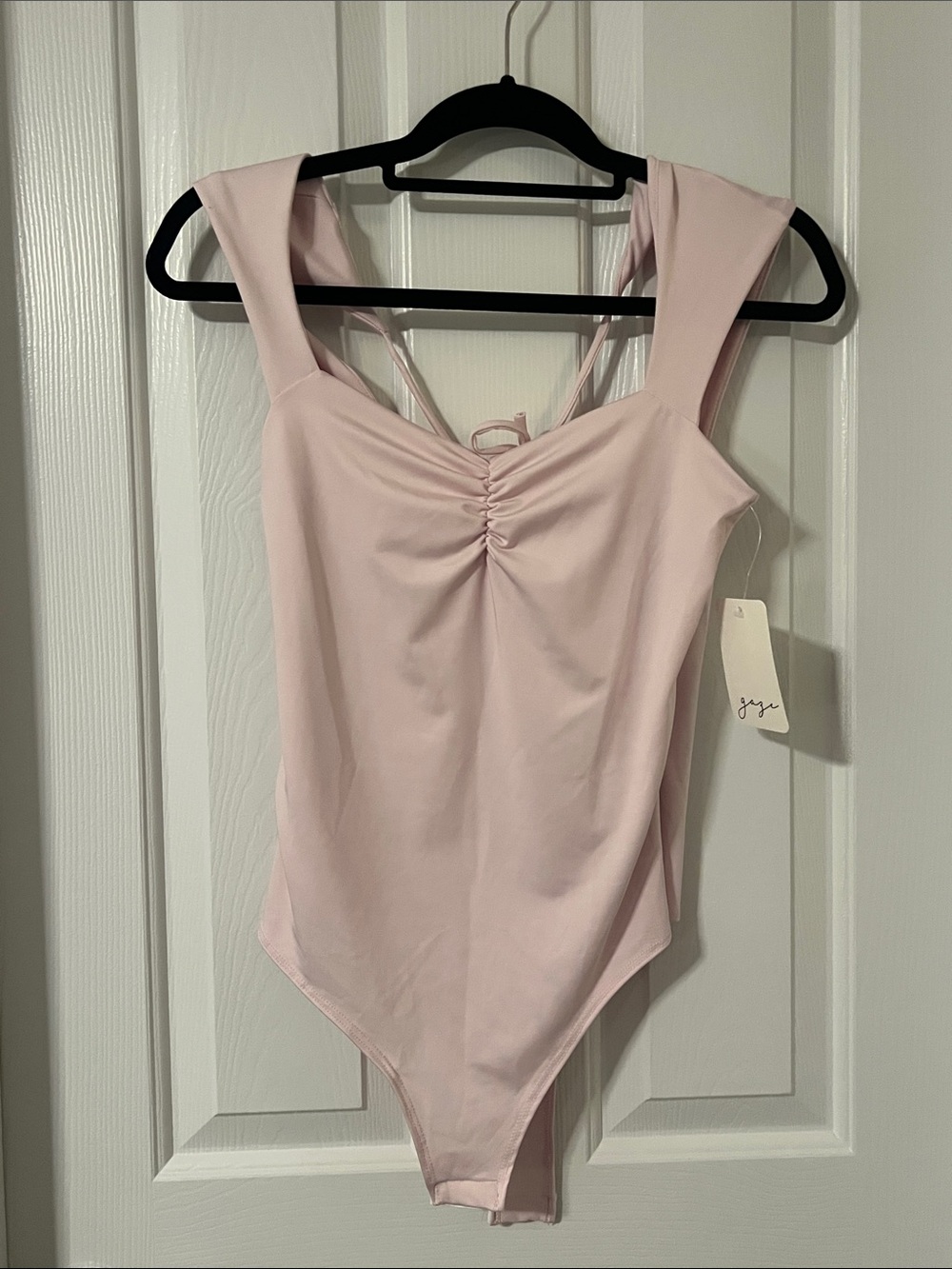 gaze Pale Pink Ruched Square-Neck Bodysuit